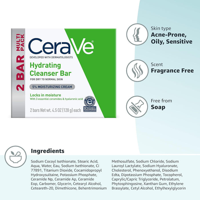CeraVe Moisturizing Cleanser Bar with Ceramides – Spa-Quality Hydration for Mindful Skincare