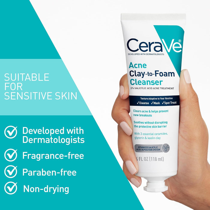 triple-use format: daily cleanser, weekly mask, and overnight spot treatment in one tube