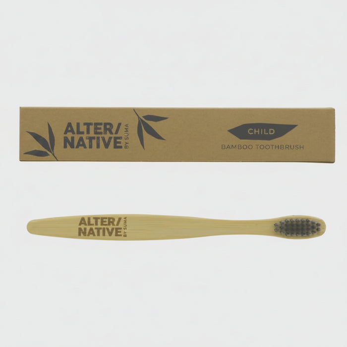Bamboo toothbrush with 'Alter/native' branding on a white background
