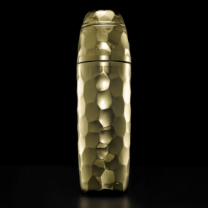 Gold textured COCKTAIL SHAKER bottle on a black background