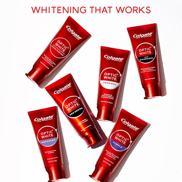 Colgate Optic White Renewal Toothpaste – Streamlined Routine for a Cleaner Bathroom Shelf, 3 Pack
