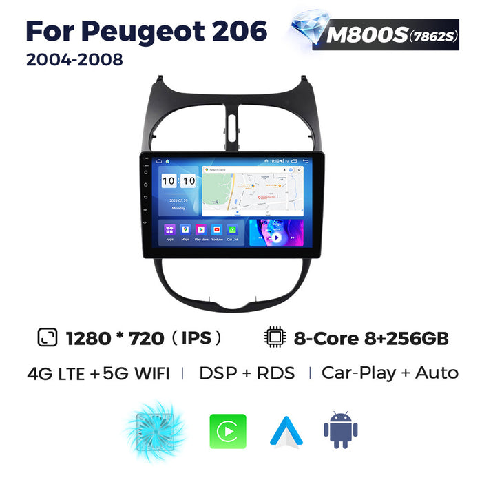 Compatible with Peugeot 206 2004-2008 Android Large-Screen Central Control Navigation Radio 8+256G