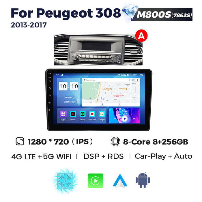 Compatible with Peugeot 308 2013-2017 Android Large-Screen Central Control Navigation Radio 8+256G