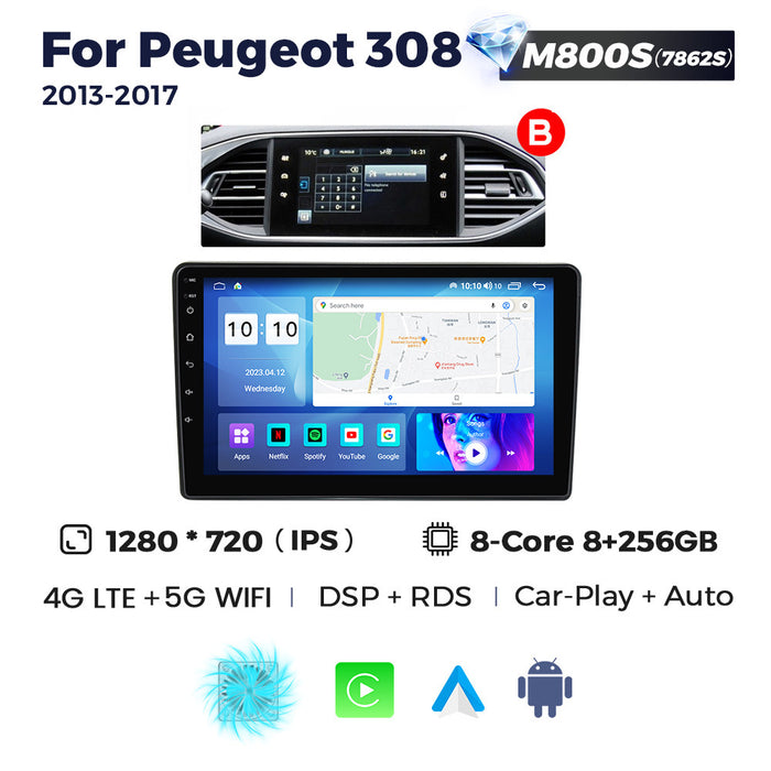 Compatible with Peugeot 308 2013-2017 Android Large-Screen Central Control Navigation Radio 8+256G