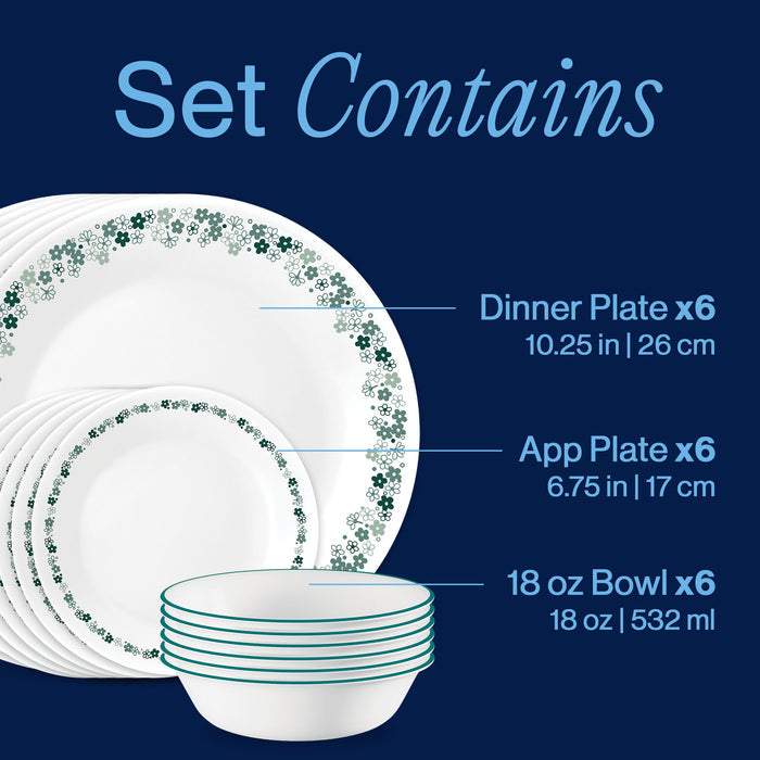Corelle® Spring Blossom Green II 18-piece Dinnerware Set, Service for 6