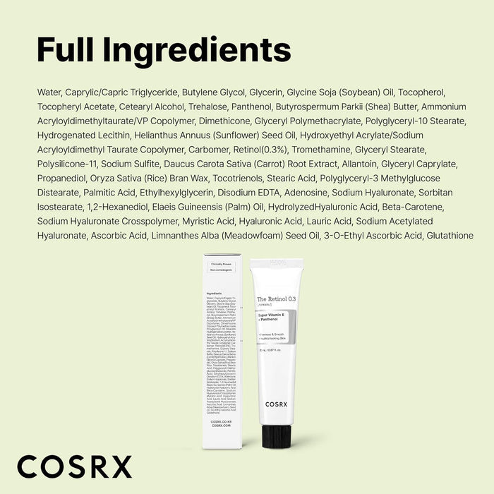 COSRX Retinol 0.3% Cream – Holiday Gift for Her, Gentle Retinol Night Cream for Beginners