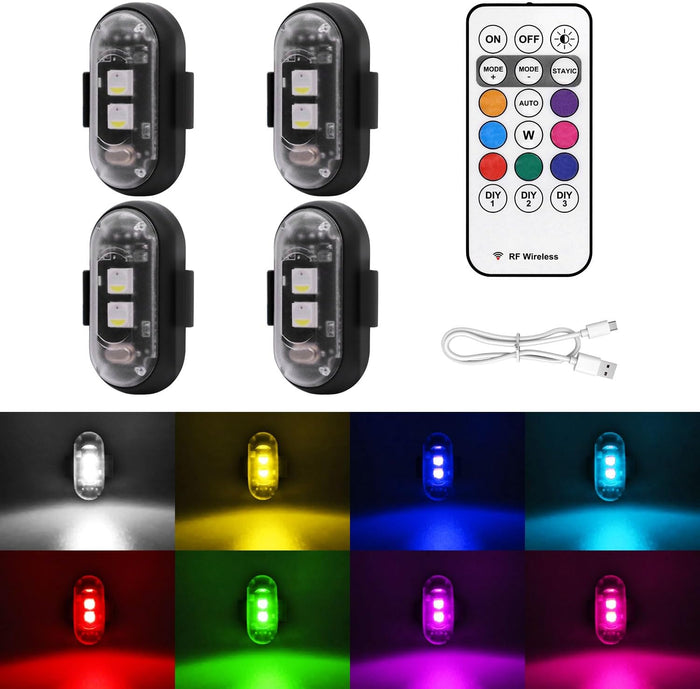 8 selectable colors (white, red, green, blue, yellow, purple, pink, ice blue) and 10 flash modes