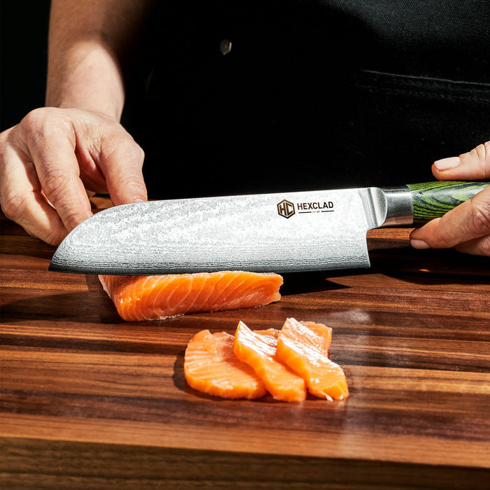 Damascus Steel Santoku Knife, 7" (Green)