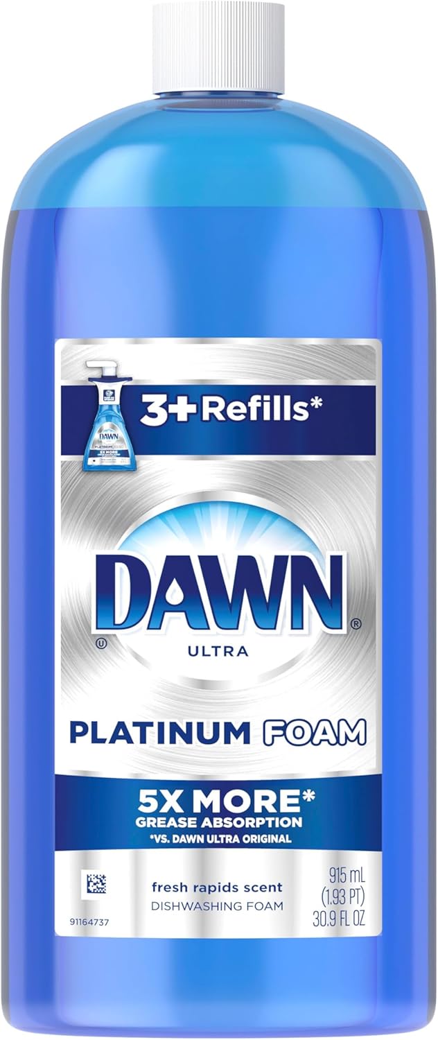 Dawn Fresh Rapids Foam Dish Soap Refill – Less-Mess Sinkless Washing for the Studio Kitchenette, Six-Pack