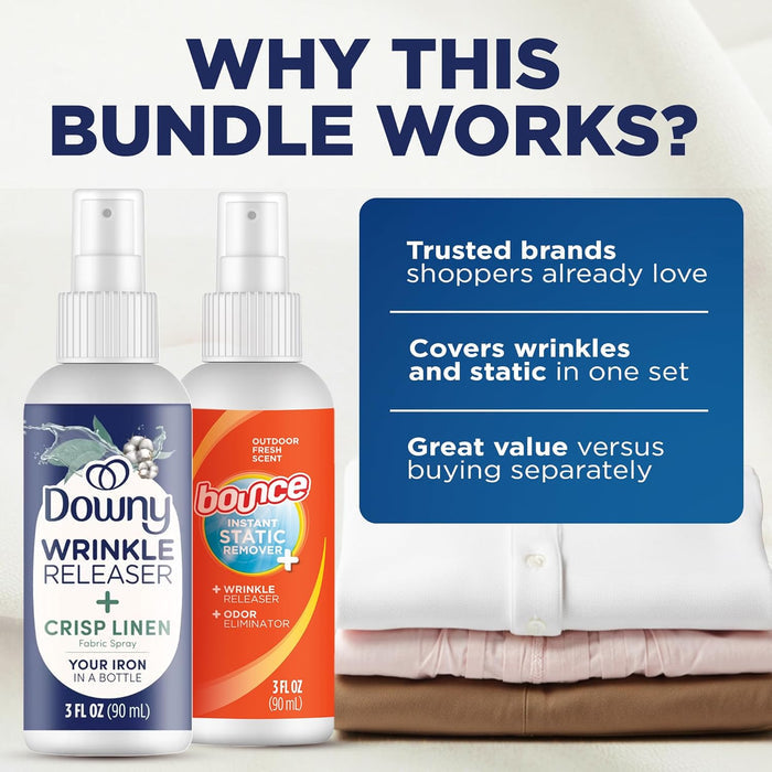 Downy Wrinkle Release Spray Bundle – Thoughtful Gift for Frequent Travelers, Wrinkle and Odor Fix in a Box