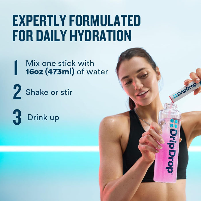 DripDrop Zero Sugar Plus - Clean Hydration Packets for Yoga Studio and Meal Prep, 15 Essential Vitamins