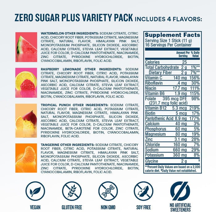 DripDrop Zero Sugar Plus - Clean Hydration Packets for Yoga Studio and Meal Prep, 15 Essential Vitamins