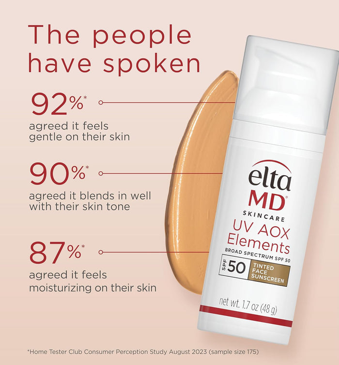 EltaMD UV AOX Elements SPF 50 – Uncluttered Tinted Coverage, Zero White Cast
