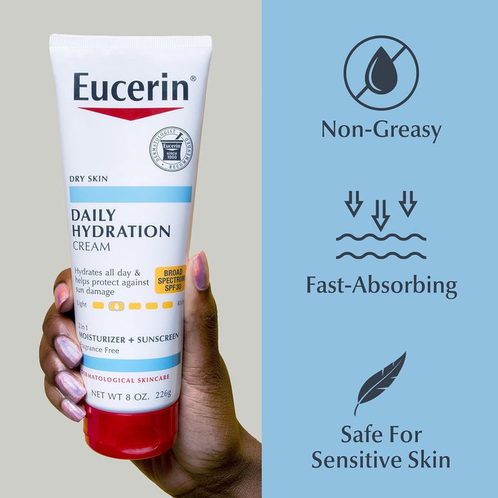 Eucerin 2-in-1 Sunscreen Body Cream SPF 30 – Streamlined Morning Skincare for Minimalist Routines, 8 Oz