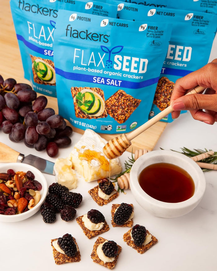 Flackers Organic Rosemary Flaxseed Crackers – Allergy-Friendly School Lunchbox Snack for Picky Eaters