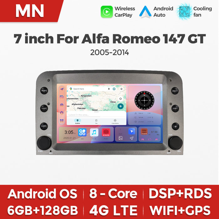For alfa romeo 147 gt 2005-2014alfa romeo android smart navigator 7"