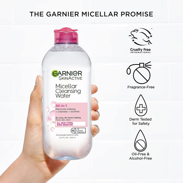 Garnier Micellar Water – TSA-Friendly Cleansing Duo for Hotel and Airplane Use, 13.5 + 3.4 fl oz