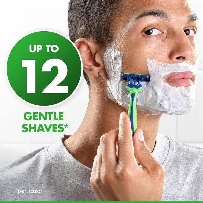 five elastomer skin-guard fins that stretch skin for a smoother shaving surface