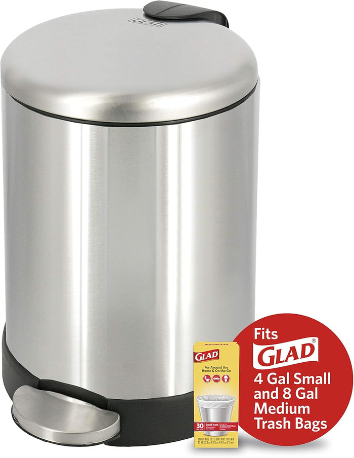 Glad Compact Step Trash Can in Seven Finishes – Designer Style Waste Basket for Stylish Living Spaces
