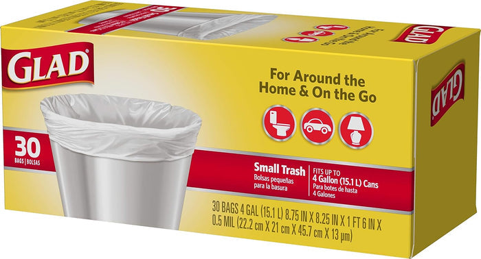 Glad Trash Bags, Small Garbage Bags - 4 Gallon White Trash Bag, Family-Friendly Bedroom and Bathroom Liner