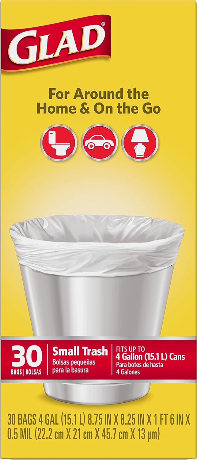 Glad Trash Bags, Small Garbage Bags - 4 Gallon White Trash Bag, Family-Friendly Bedroom and Bathroom Liner