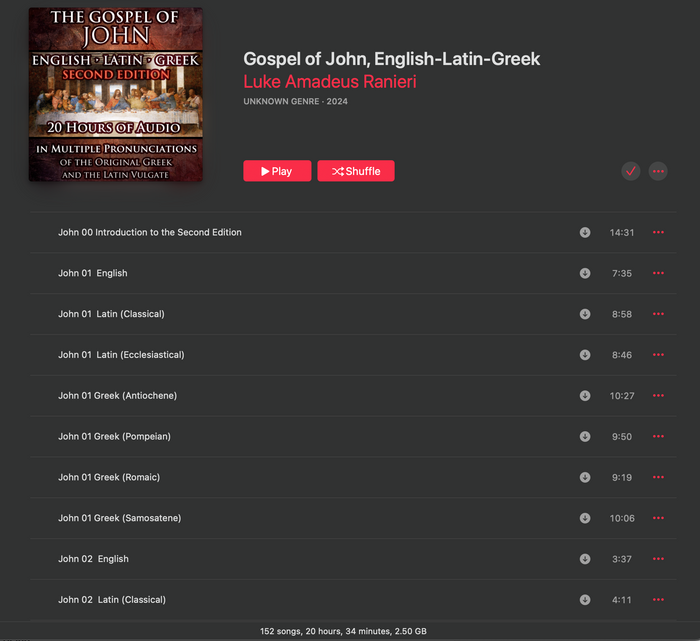 Gospel of John English-Latin-Greek Trilingual Audiobook & Text, SECOND EDITION (updated MAR. 2024)