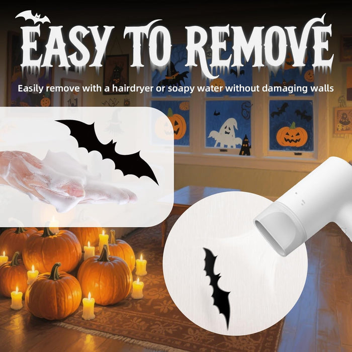 HauntNest Bat Wall Set – Outdoor Halloween Display for Front Yard, Garage Door, and Fence, 140pc Mixed Sizes