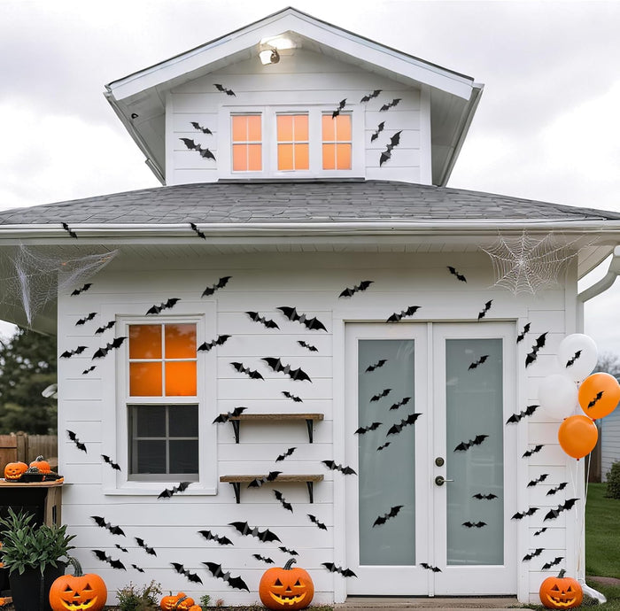 HauntNest Bat Wall Set – Outdoor Halloween Display for Front Yard, Garage Door, and Fence, 140pc Mixed Sizes