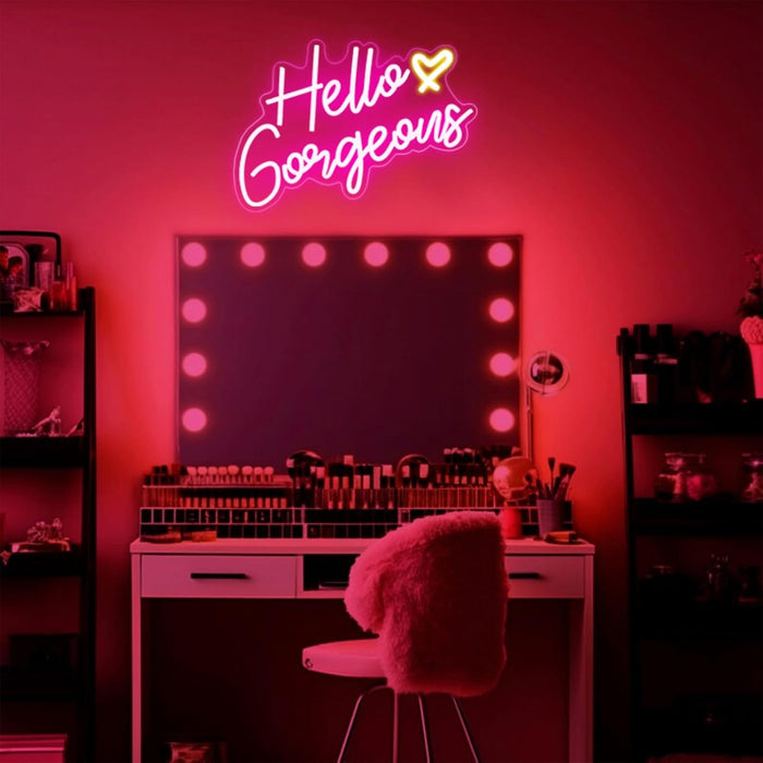 Hello Gorgeous Neon Sign – Romantic Valentine's Day Present for Girlfriend, USB-Powered Aesthetic Room Decor