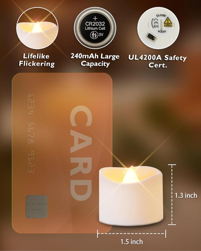 standard tea light dimensions: 1.5" diameter x 1.3" height