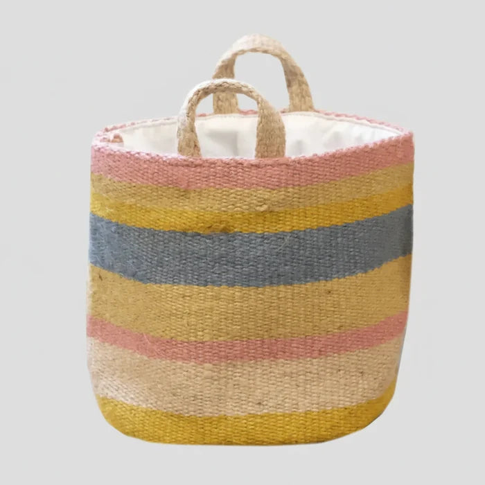 small stiped jute bag beige pastel