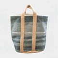 large jute storage bag blue , grey stripe