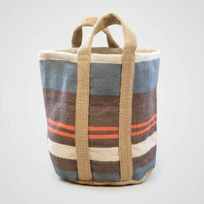 jute storage bags maroon and blue stripe