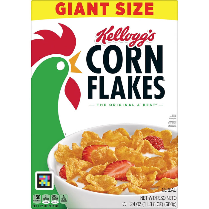 Kellogg's Corn Flakes Cereal – Fat-Free Fortified Breakfast for Health-Conscious Homes, 24oz
