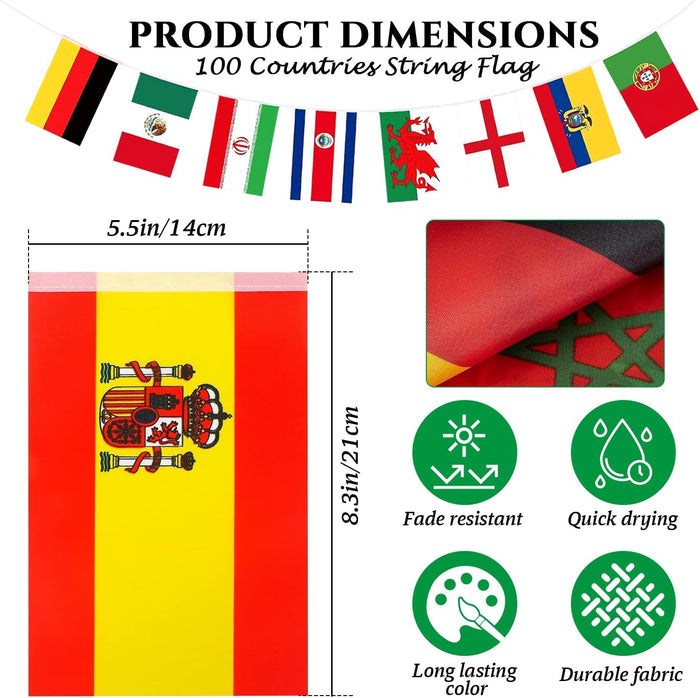 flags securely stitched onto tear-resistant string via rope mount