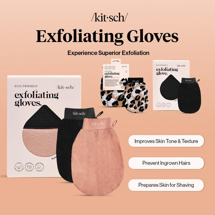 Kitsch Exfoliating Gloves 2pc – Premium Korean Spa Body Scrubber for an Elevated Bath Ritual, Black & Terracotta