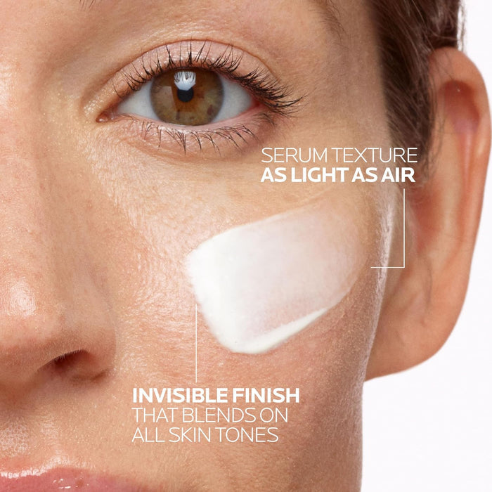 fragrance-free, oxybenzone-free, lightweight serum texture with no white cast