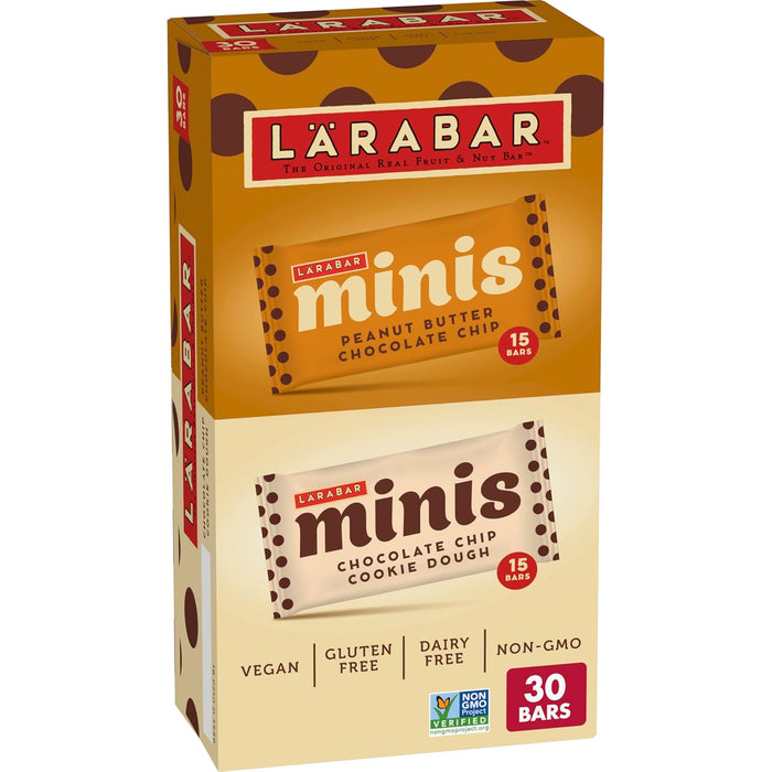 30 mini bars per pouch (15 peanut butter chocolate chip + 15 chocolate chip cookie dough)