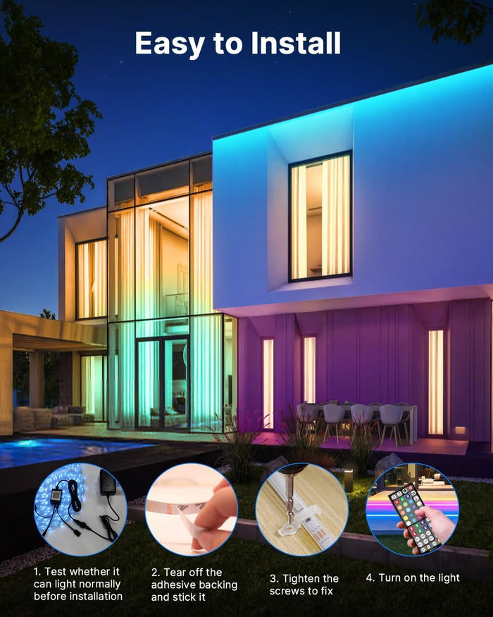 built-in music sync and sound-reactive modes driven through the app