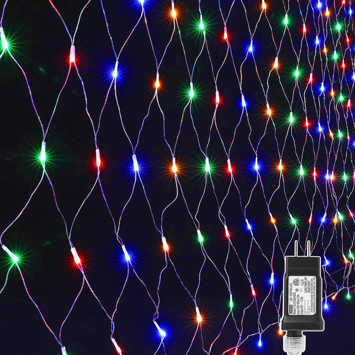 12ft x 5ft clear-wire mesh holding 360 leds for full-area coverage