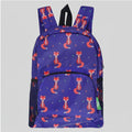 Purple backpack with fox pattern on a white background