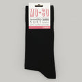 pair of black socks branded mo so on white background