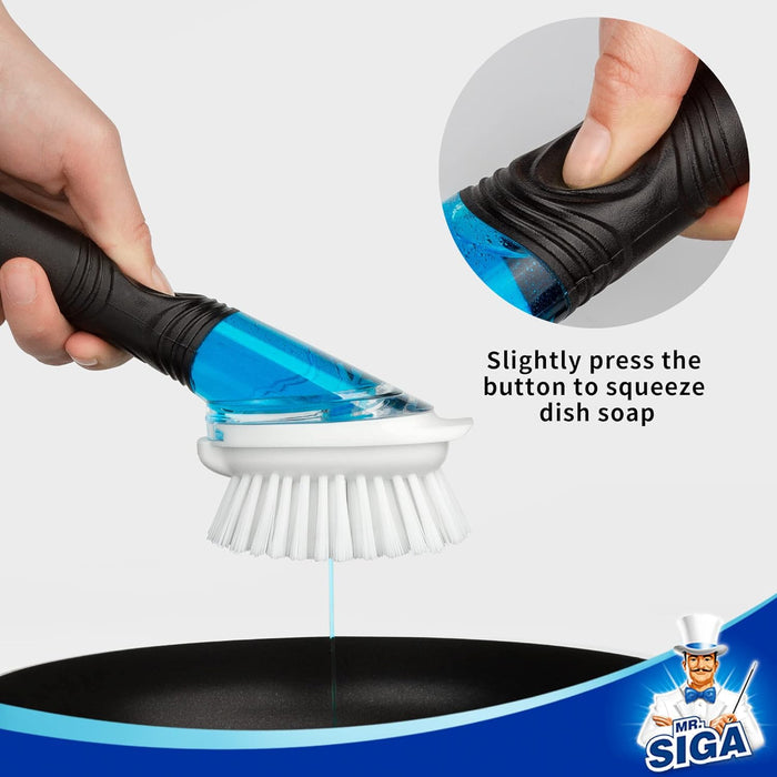 integrated scraper on the back of the brush head for stuck-on food