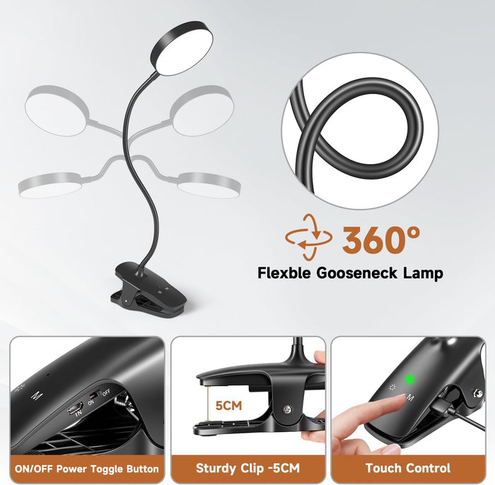 Mubarek Book Light for Bed – Cozy Valentine's Day Gift for Her, Rechargeable Bedside Reading Lamp