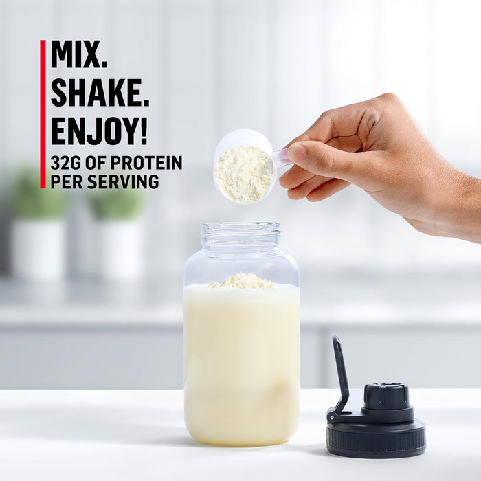 easy-mix powder that dissolves in 8 fl oz water with two scoops in a shaker