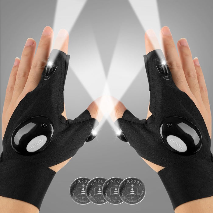 2 bright leds mounted on the index finger and thumb for directional, handsfree lighting