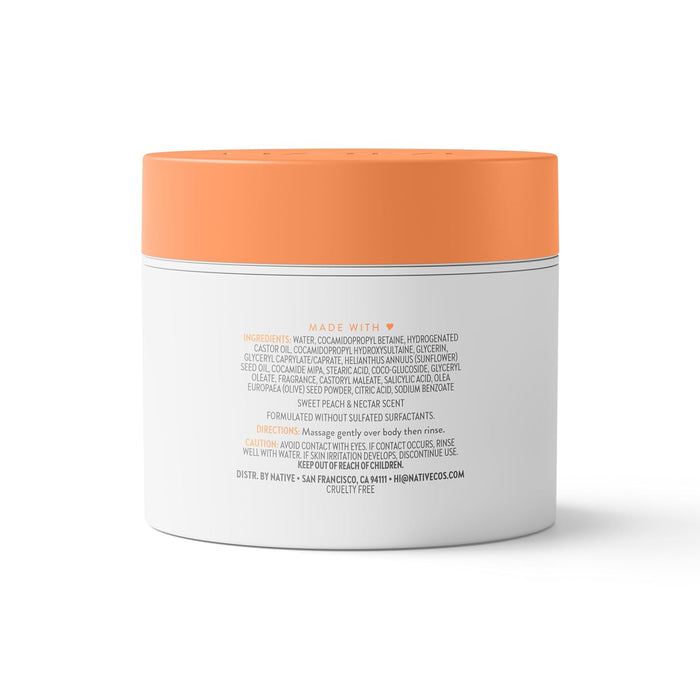 Native Body Scrub Sweet Peach & Nectar – Clean Design Shower Polish for Minimalist Bathroom Vanity, Vegan 12 oz