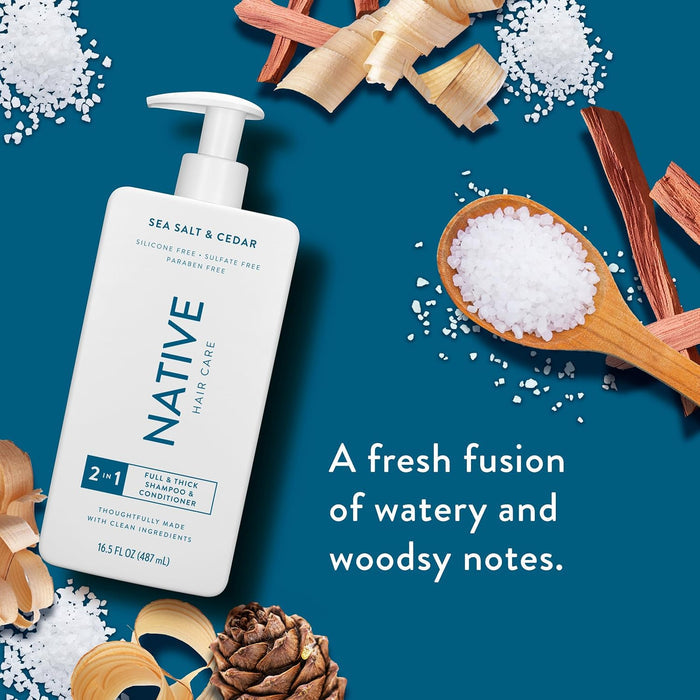 two scent variants: sea salt & cedar (watery/woodsy) and cashmere & rain