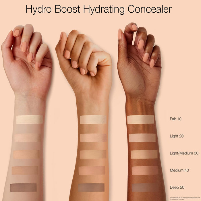 available in 5 blendable shades: fair (10), light (20), light/medium (30), medium (40), deep (50)