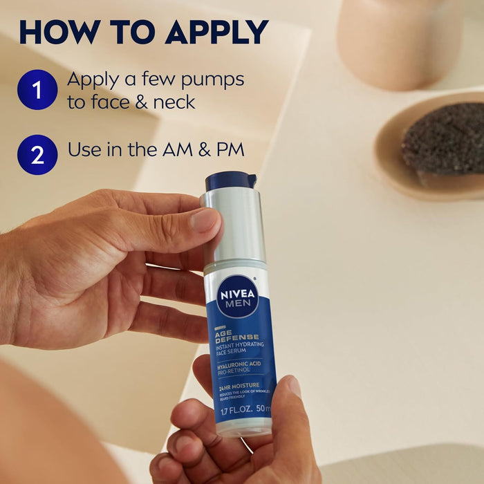 NIVEA MEN Age Defense Face Serum With Pro-Retinol – Streamlined Skincare for a Clean Vanity, 1.7 Fl Oz